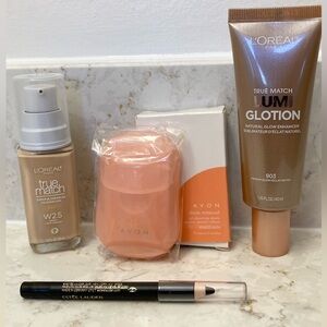 Estée Lauder Eye Pencil, Loreal Glotion/True Match Foundation, Avon oil sheets